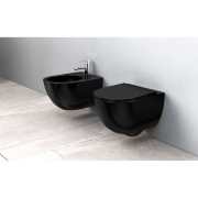 Vas WC PRO CARLO Mini Rimless, suspendat, ceramica sanitara, 48 x 37, Capac Soft-Close Inclus, Negru Lucios