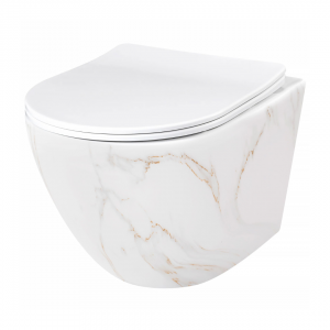 Vas WC PRO CARLOS AIAX, Suspendat, Ceramica Sanitara, 49.5 x 37 x 32 cm, Alb imitatie piatra