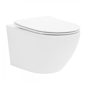 Vas WC PRO CARLO FLAT MINI, Suspendat, Ceramica Sanitara, 49 x 37 x 33 cm, Scaun soft-close inclus, Alb