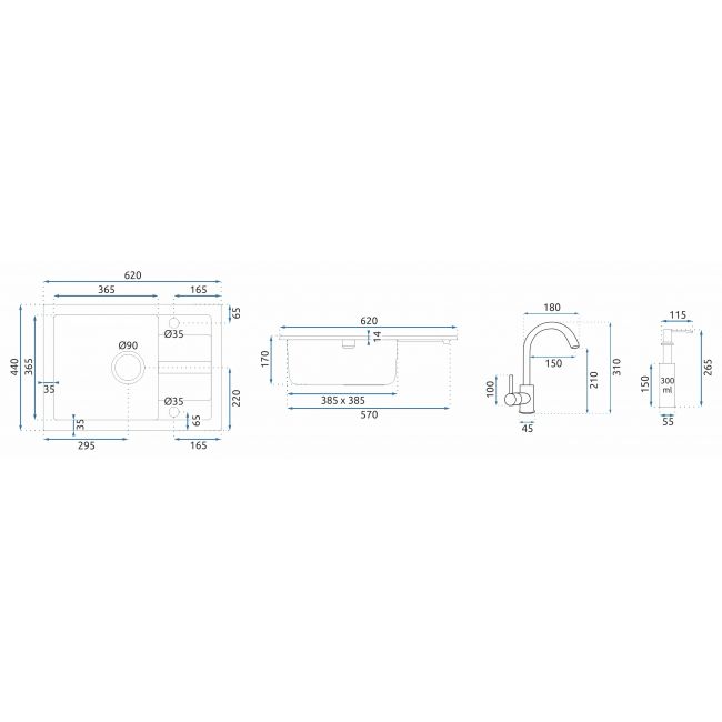 Set Chiuveta Bucatarie PRO GRANIT NILS BEJ, Dimensiuni 44 x 62 x 16 cm,Picurator Reversibil, Incastrabila, Baterie Bucatarie + Dozator Detergent